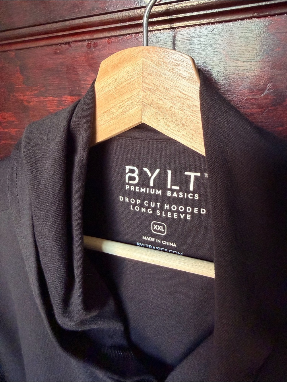 BYLT Basics Black Drop-Cut Hooded Long Sleeve Tee